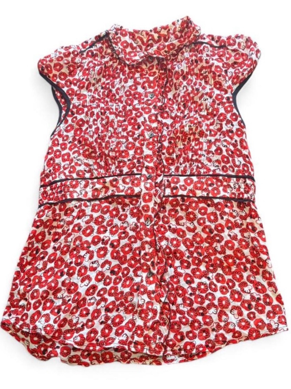 Anthropologie Odille Silk Red and White Floral Sleeveless Top sz 6